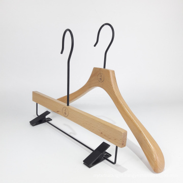 Luxury beech wood coat clothes wooden hanger,wooden clothes hanger parts, wooden hanger with long hook